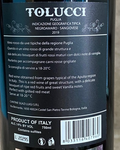TOLUCCI ROSSO IGT PUGLIA 14% - 2019